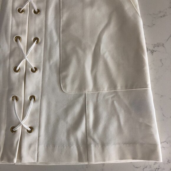 Premise Rayon/Nylon Blend Mini Skirt w Lace Up Design & Pockets Off White Sz 6 - Picture 3 of 10